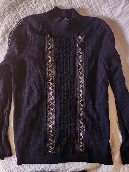 Sézane Janis Navy Merino Wool Long Sleeve Sweater – Sz L - Picture 4 of 15